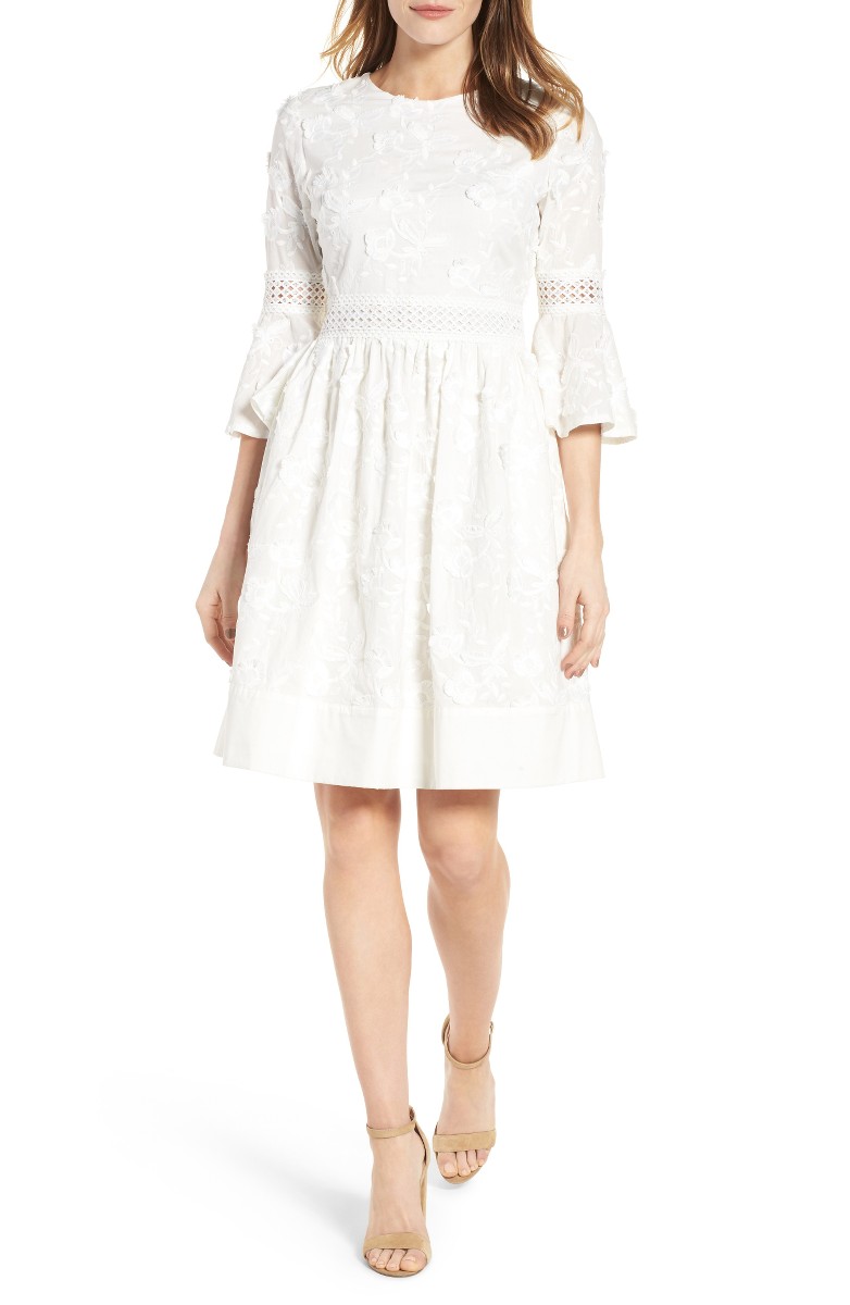 ELIZA J Fit & Flare Bell Sleeve Dress White fit and flare dresses spring summer 2017