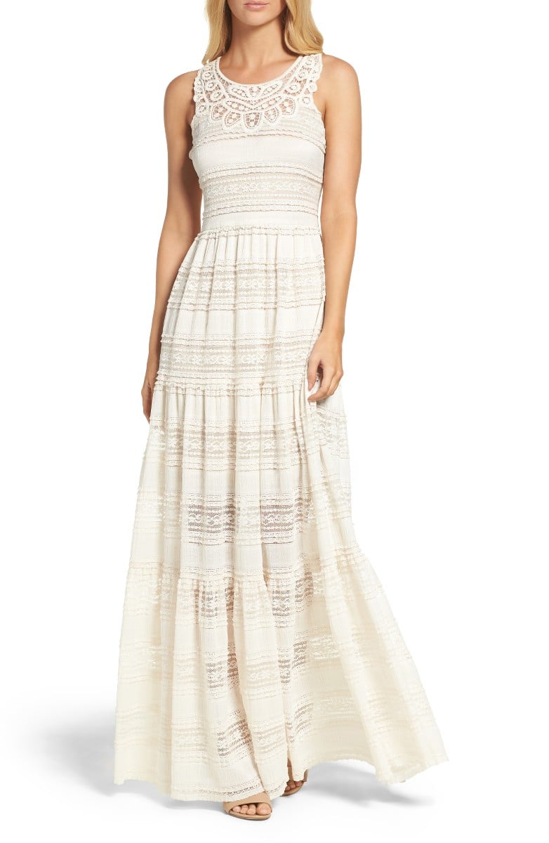 ELIZA J Lace Maxi Dress Ivory fit and flare dresses 