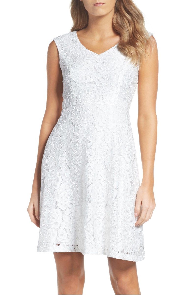 ELLEN TRACY Lace Fit and Flare Dress White Nordstrom half yearly sale