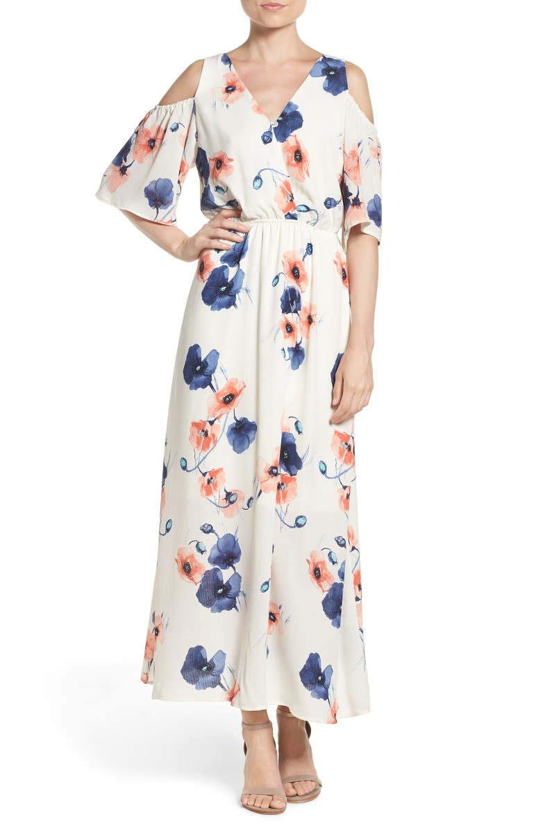 FRAICHE BY J Cold Shoulder Maxi Dress Pensy White Floral print maxi dresses summer wedding guest season