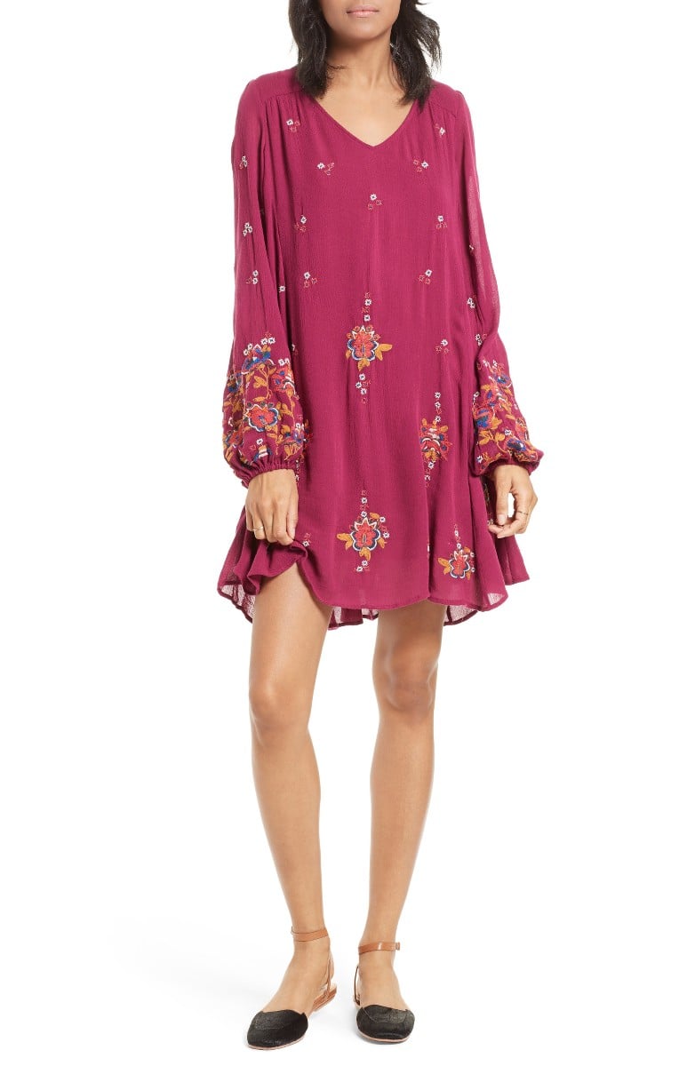 FREE PEOPLE Embroidered Minidress Purple Combo casual embroidered dresses summer 2017
