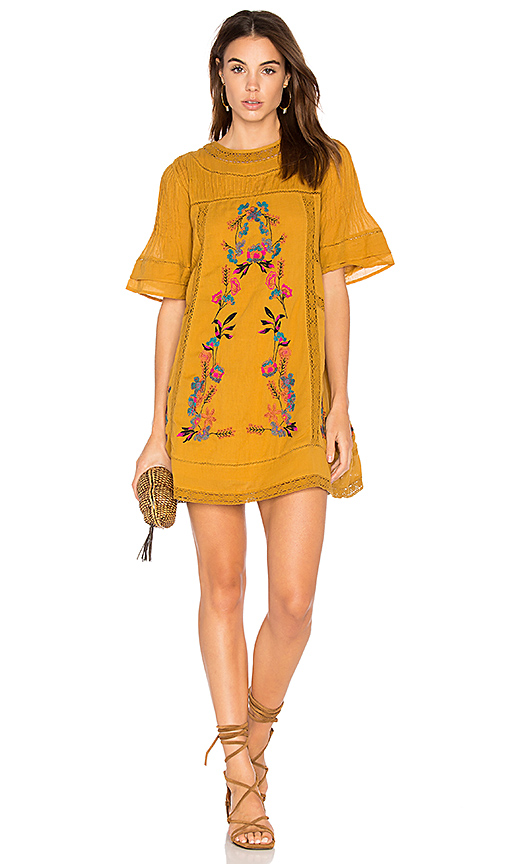 FREE PEOPLE Perfectly Victorian Dress Yellow  casual embroidered dresses summer 2017