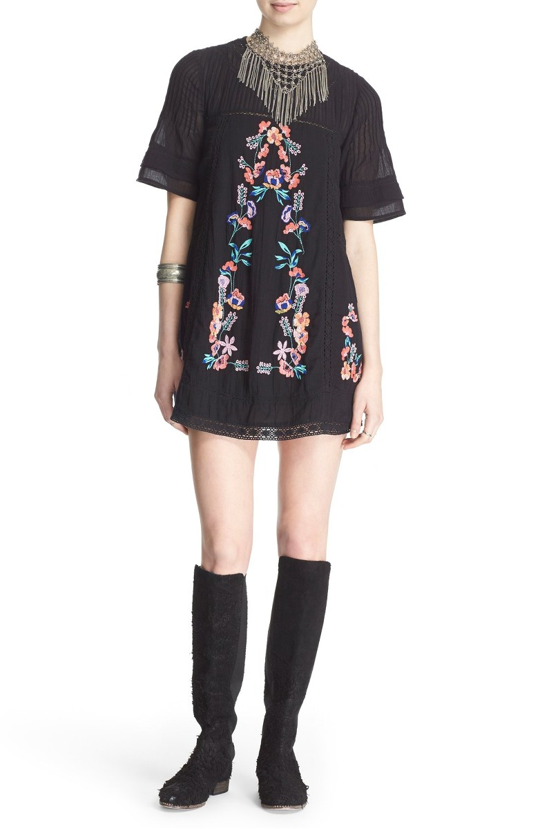 FREE PEOPLE 'Perfectly Victorian' Minidress Black casual embroidered dresses summer 2017