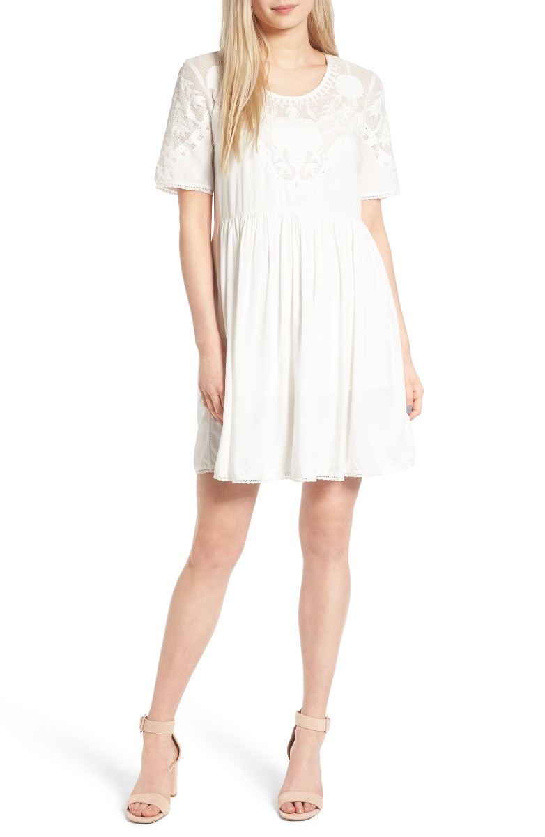 FRENCH CONNECTION Shannon Fit & Flare Dress Summer White casual embroidered dresses summer 2017