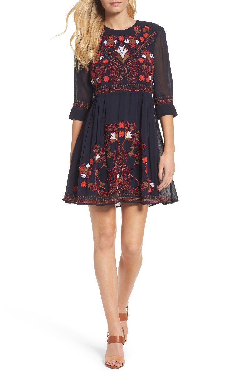 French Connection Colorful Kiko Babydoll Dress Nocturnal Multi Embroidered dresses