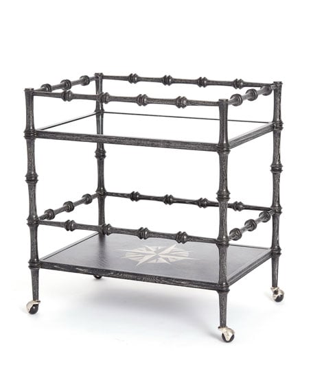 Global Views Peppermill Bar Cart Black faux bamboo bar carts