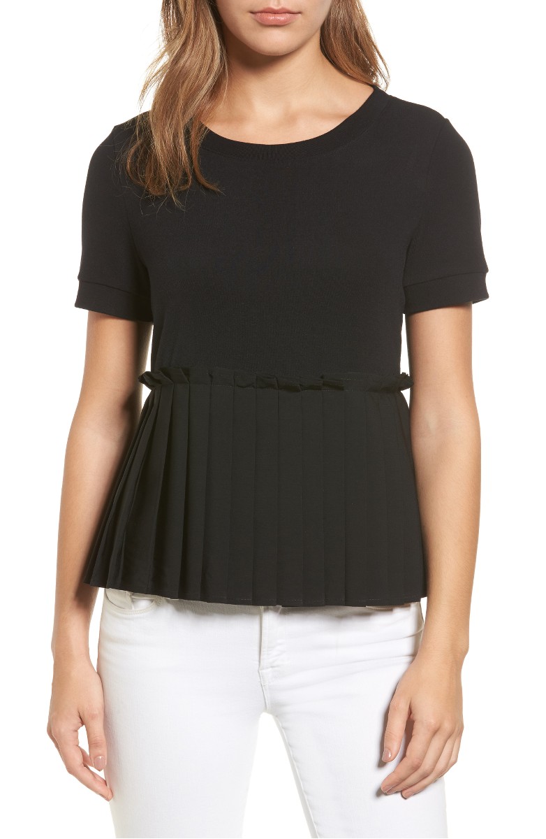 Halogen Pleat Peplum Tee Black Nordstrom half yearly sale