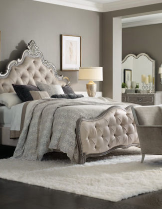 Hooker Furniture JULIET TUFTED KING PANEL BED Gray Metallic Neiman Marcus Home Sale