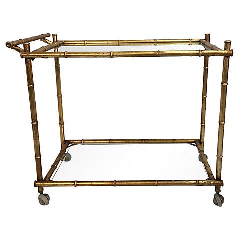 Italian Faux Bamboo Gilt Bar Cart Mirrored Glass faux bamboo bar carts 