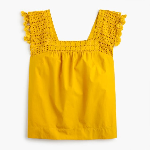 J.Crew Eyelet top with tassel trim item G5845 Sunset Gold eyelet tops under $100