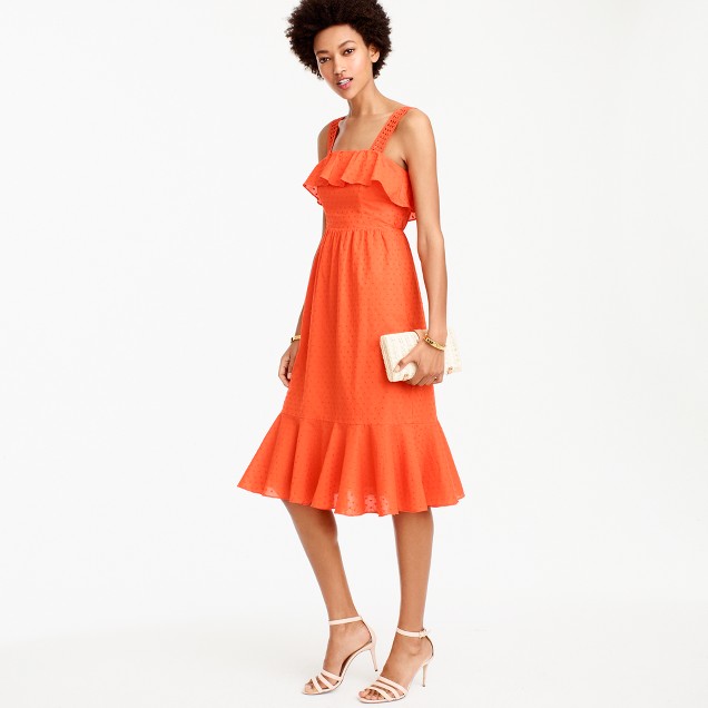 J.Crew Ruffle eyelet dress item G4621 bright hibiscus ruffle hem dresses summer wedding guest
