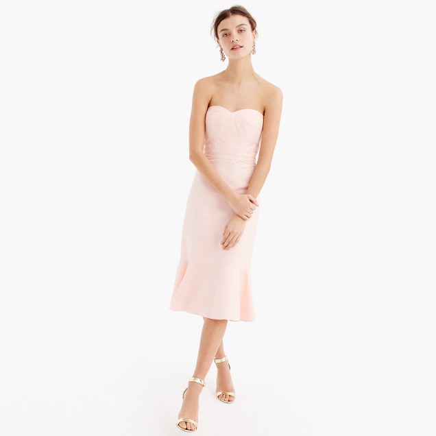 J.Crew Strapless ruffle-hem dress in faille item G3470 Soft Blossom ruffle hem dresses summer wedding guests