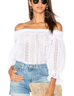 J.O.A. Off Shoulder Eyelet Top White eyelet tops under $100