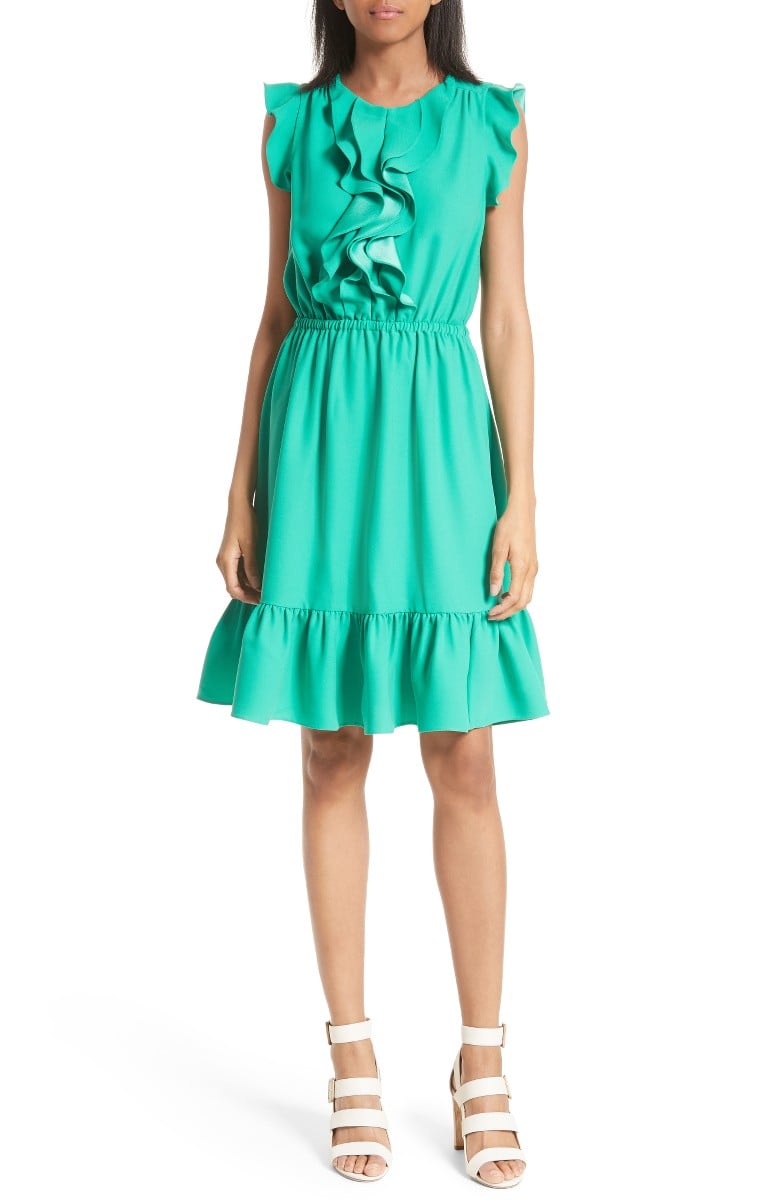 KATE SPADE NEW YORK ruffle fit and flare dress beryl green ruffle hem dresses summer wedding guest season