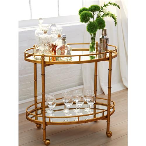 Kalem Global Antique Gold Faux Bamboo Bar Carts