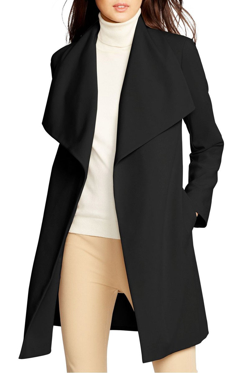 LAUREN RALPH LAUREN Belted Drape Front Coat Black Nordstrom half yearly sale