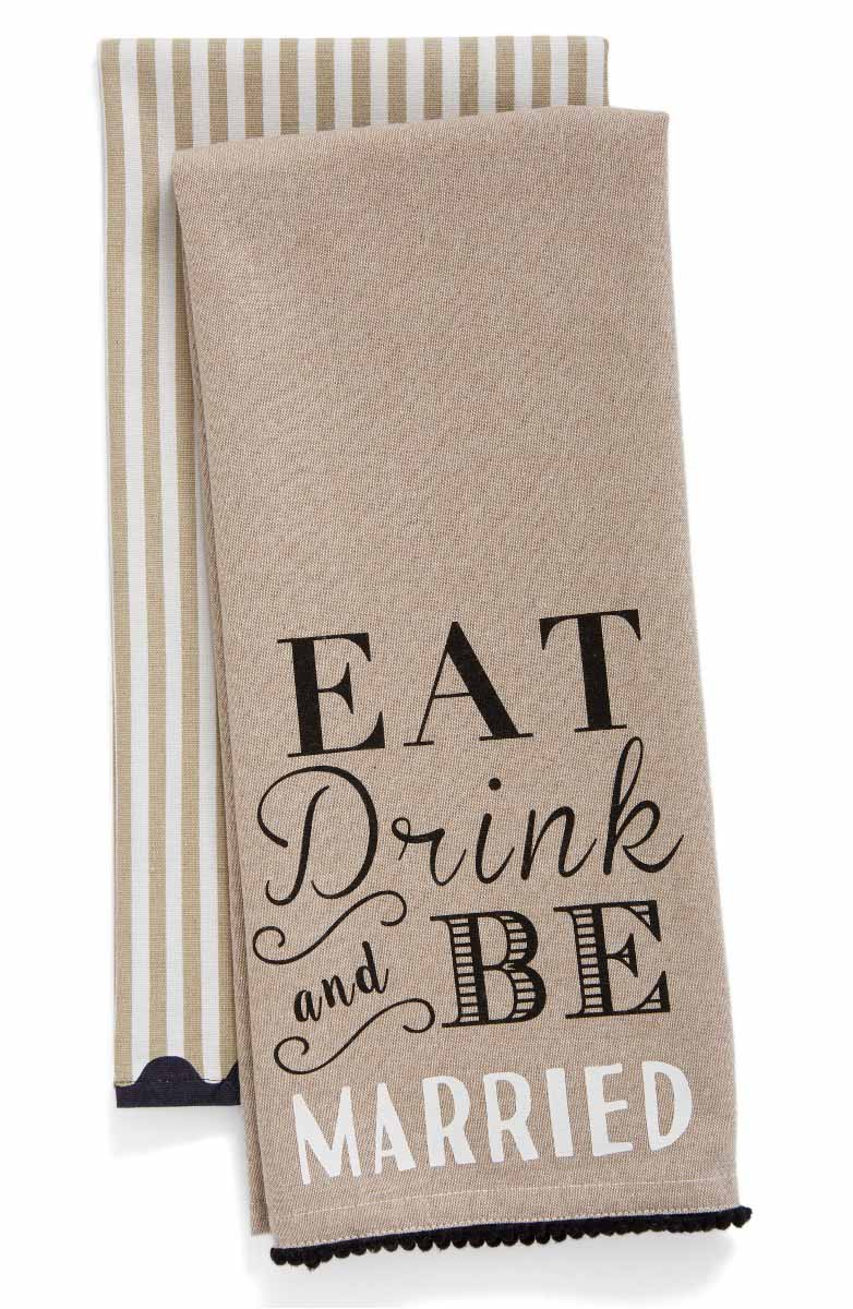LEVTEX Eat Drink & Be Married Set of 2 Dish Towels Taupe Nordstrom half yearly sale