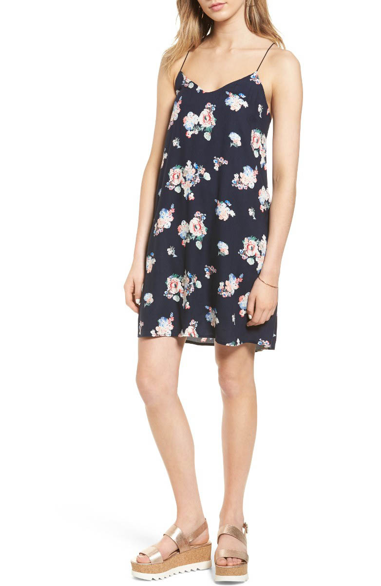 LUSH Floral Print Cross Back Slipdress Navy Floral Print Nordstrom half yearly sale