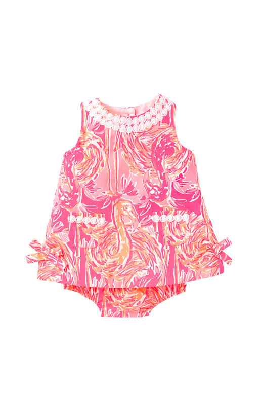 Lilly Pulitzer BABY LILLY SHIFT DRESS Tiki Pink Tappin It Back Small Flamingo lace dresses for baby girls