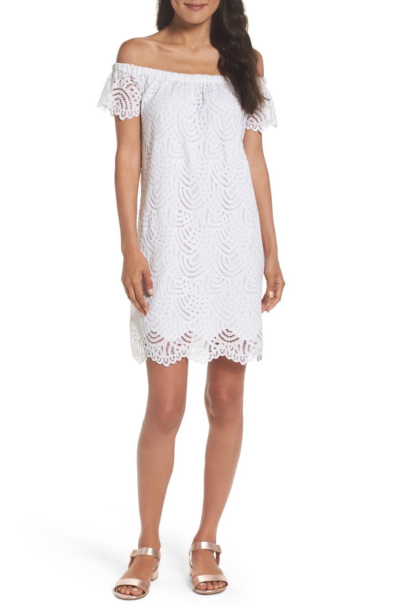 Lilly Pulitzer Marble Shift Dress Resort White Off The Shoulder dresses summer 2017