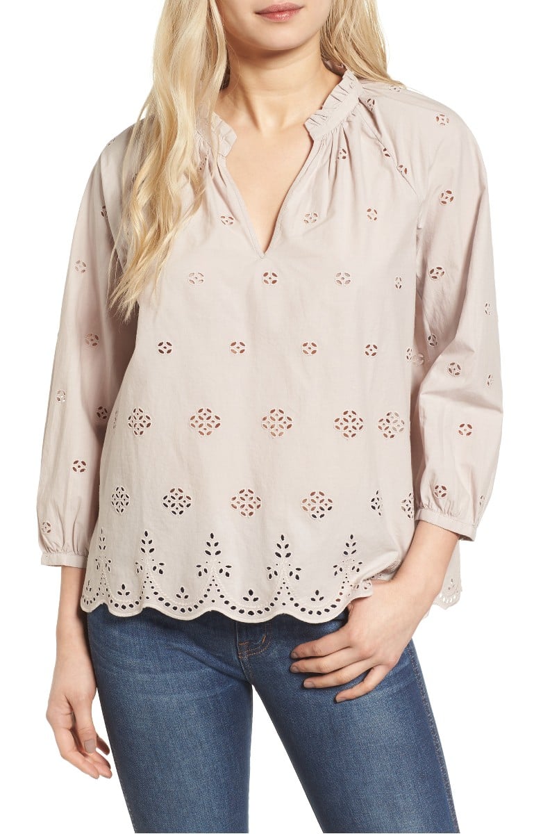 MADEWELL Eyelet Blouse Distressed Stone eyelet tops under $100