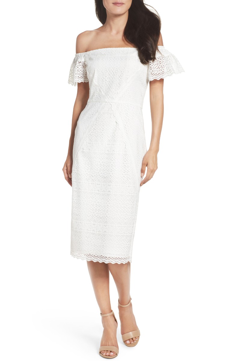 MAGGY LONDON Lace Off The Shoulder Shift Dress White off the shoulder dresses summer 2017
