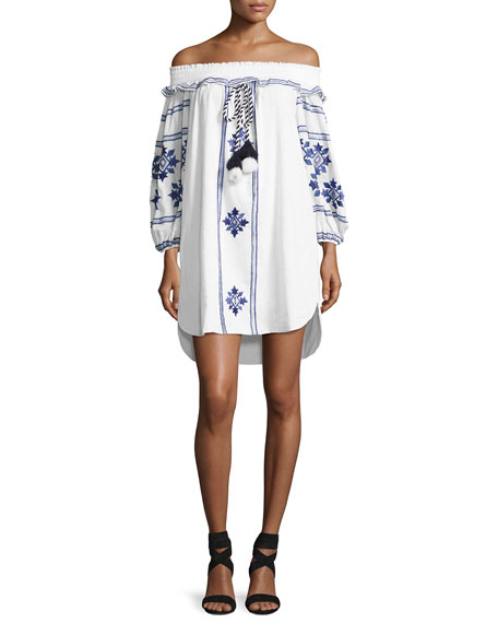 MISA Los Angeles Natalie Off-the-Shoulder Embroidered Dress White casual embroidered dresses summer 2017