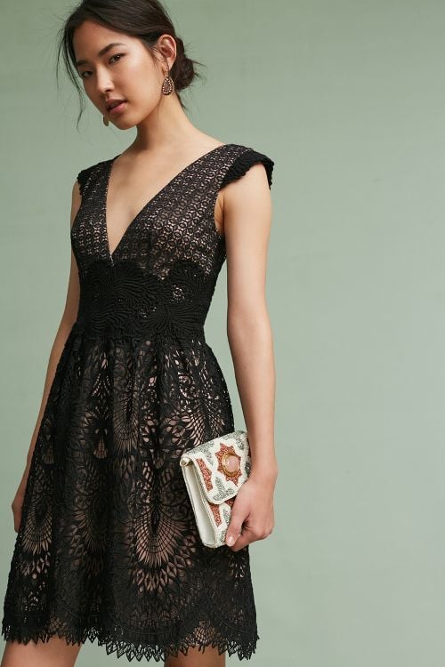 ML Monique Lhuillier Buckingham Lace Dress Black fit and flare dresses spring summer 2017