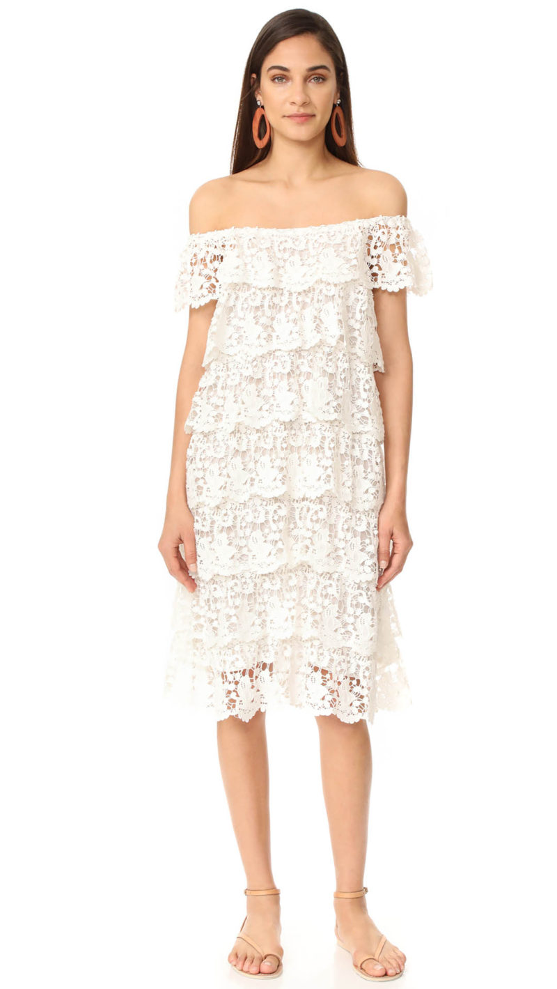 Miguelina Angelica Off the Shoulder Dress White Guipere Lace white off the shoulder dresses summer 
