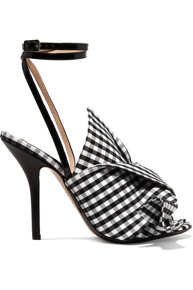 NO. 21 Knotted gingham twill and leather sandals black white gingham sandals