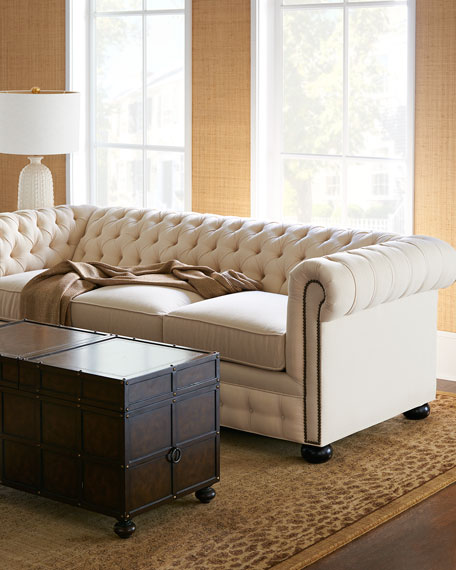 Old Hickory Tannery Ellery Chesterfield Queen Sleeper Sofa Cream Neiman Marcus home sale