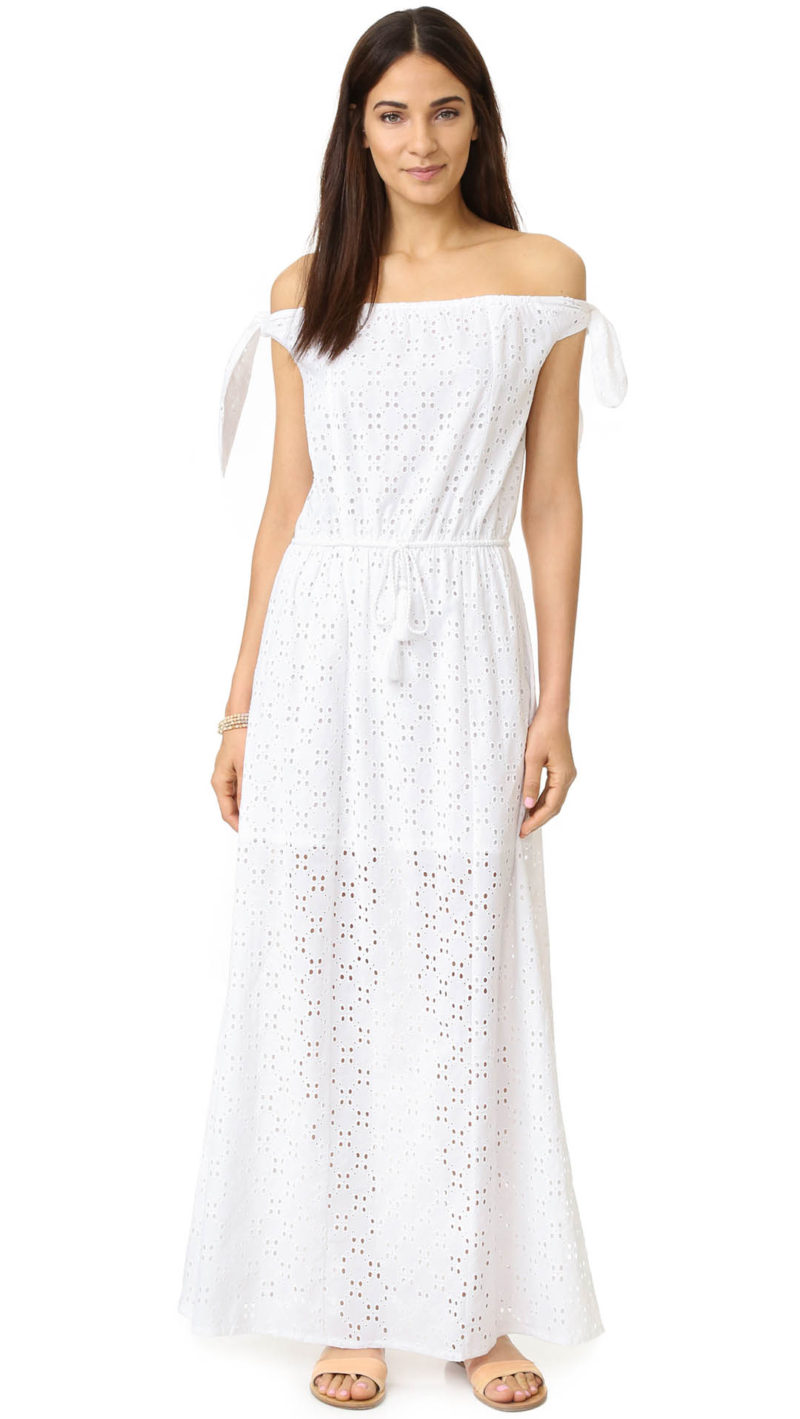 PAMPELONE Amalfi Off The Shoulder Eyelet Maxi Dress White off the shoulder dresses summer 2017
