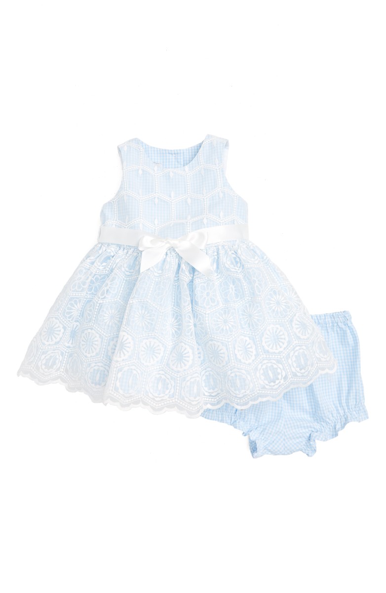 PIPPA & JULIE Gingham Embroidered Fit & Flare Dress Blue White lace dresses for baby girls