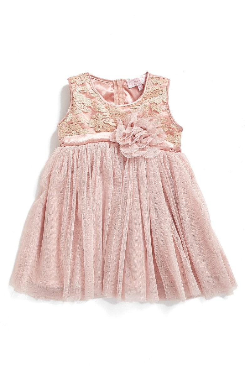 POPATU Empire Waist Tulle Dress Dusty Pink lace baby girls