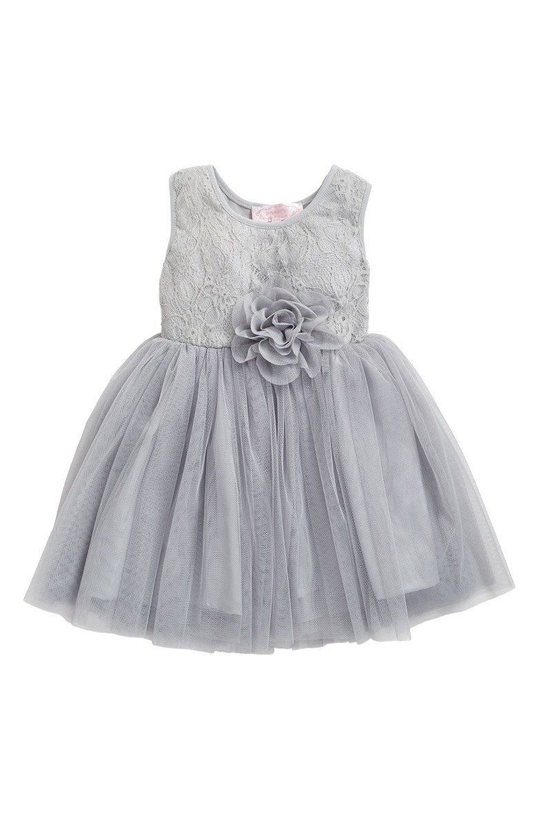 POPATU Floral Lace Tulle Dress Silver lace dresses for baby girls 