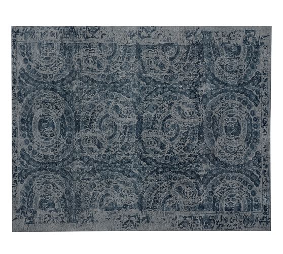 Pottery Barn BOSWORTH PRINTED WOOL RUG - BLUE pottery barn premier event sale