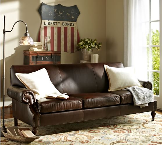 Pottery Barn BROOKLYN LEATHER SOFA Espresso Nailheads pottery barn sale