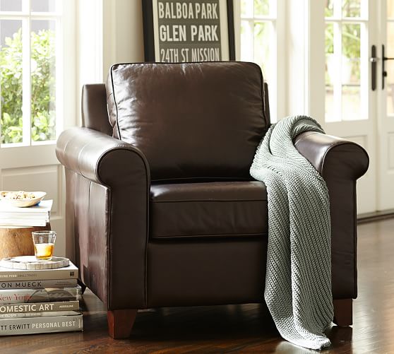 Pottery Barn CAMERON ROLL ARM LEATHER ARMCHAIR pottery barn premier sale event