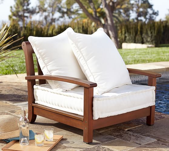 Pottery Barn CHATHAM LOW ARMCHAIR - DARK HONEY outdoor furniture sale