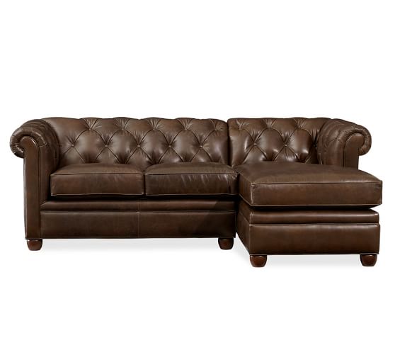 Pottery Barn CHESTERFIELD LEATHER SOFA WITH CHAISE SECTIONAL pottery barn premier event sale