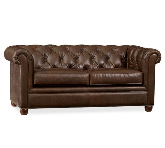 Pottery Barn CHESTERFIELD LEATHER SOFA pottery barn memorial day stock up sale vintage cocoa