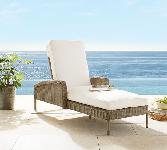 Pottery Barn GEORGIA ALL-WEATHER WICKER SINGLE CHAISE WITH ARMS pottery barn premier event sale