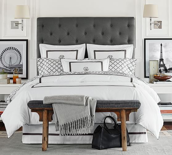 Pottery Barn LORRAINE TUFTED TALL BED & HEADBOARD pottery barn memorial day sale