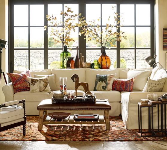 Pottery Barn PB COMFORT ROLL ARM SLIPCOVERED 3-PIECE SECTIONAL WITH CORNER pottery barn premier event sale