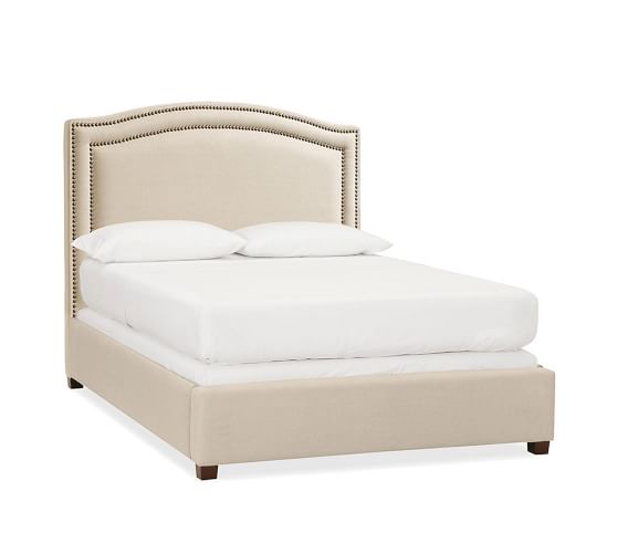 Pottery Barn TAMSEN CURVED UPHOLSTERED BED & HEADBOARD linen oatmeal pottery barn premier sale 