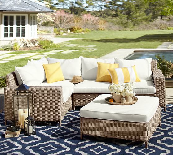 Pottery Barn TORREY ALL-WEATHER WICKER SQUARE-ARM SECTIONAL SET - NATURAL pottery barn outdoor furniture sale memorial day 50 percent off