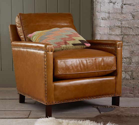 Pottery Barn TYLER LEATHER ARMCHAIR Legacy Dark Caramel Sale pottery barn memorial day stock up sale
