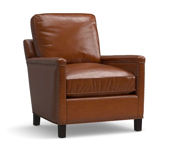 Pottery Barn TYLER LEATHER ARMCHAIR Nailhead Trim pottery barn premier sale