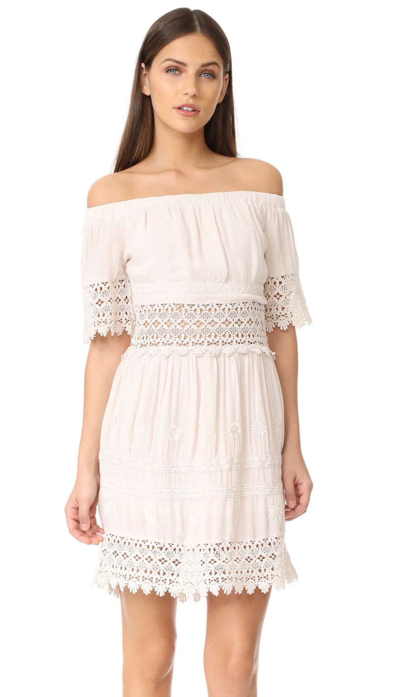 RahiCali Daisy Field Off Shoulder Dress Ivory Crocheted Lace Trim white off the shoulder dresses summer 2017