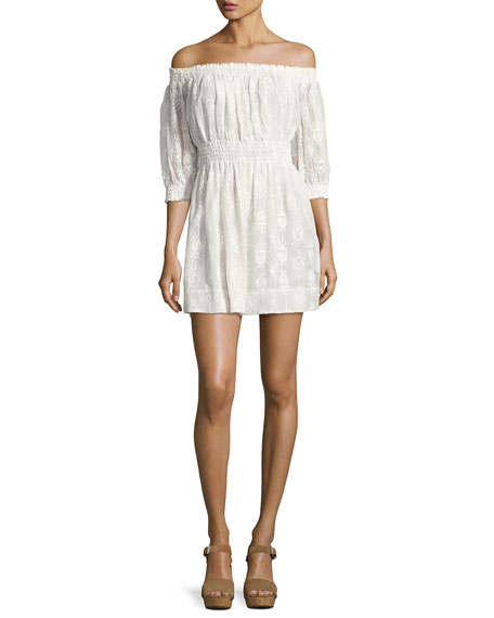 Rebecca Taylor Selina Embroidered Off-the-Shoulder Dress White casual embroidered dresses summer 2017